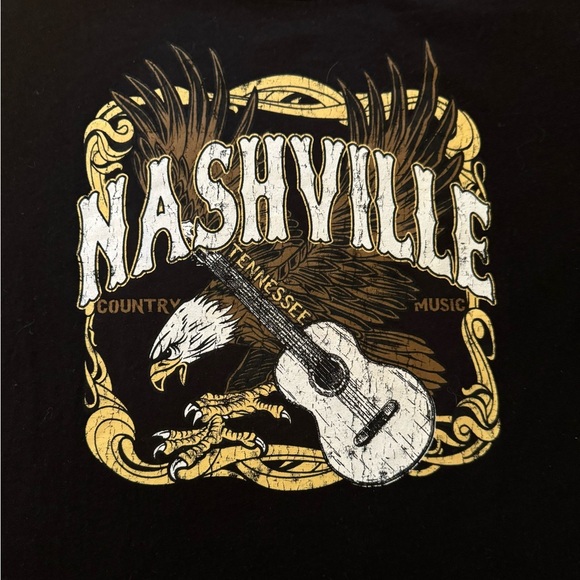 Vintage Nashville Black Gold Beaded Fringe Graphic Tee Shirt• Medium - Picture 3 of 7